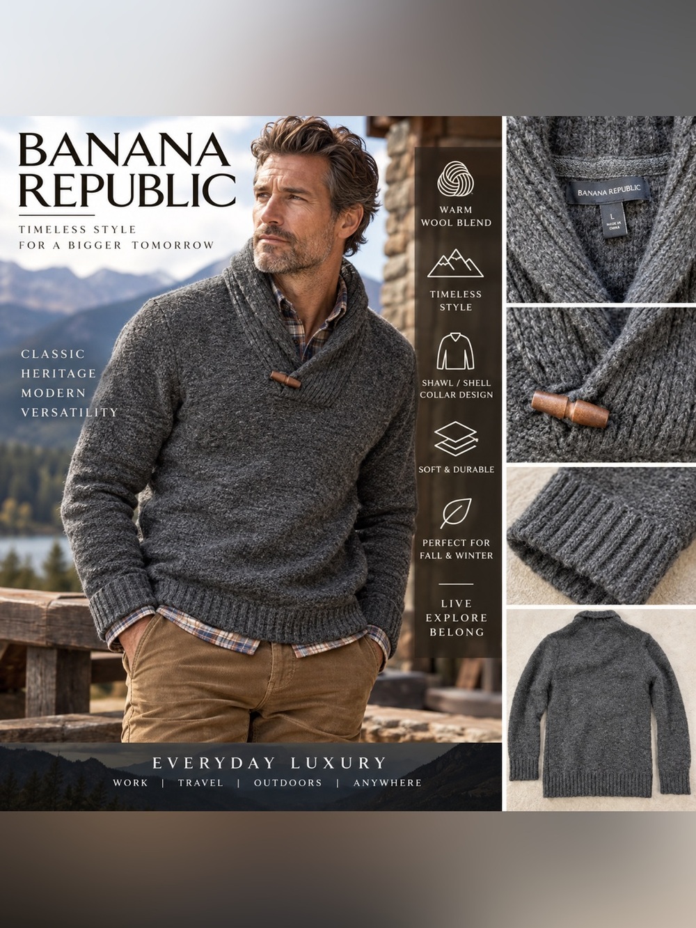 Banana Republic Men's Shawl Collar Cardigan Sweater - Charcoal